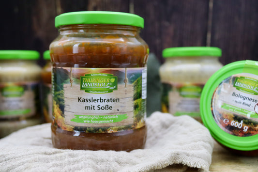 Kasslerbraten mit Soße im Glas, vollkonserviert