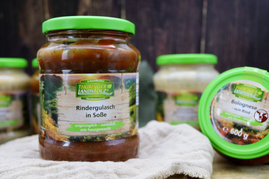 Rindergulasch in Soße im Glas, vollkonserviert