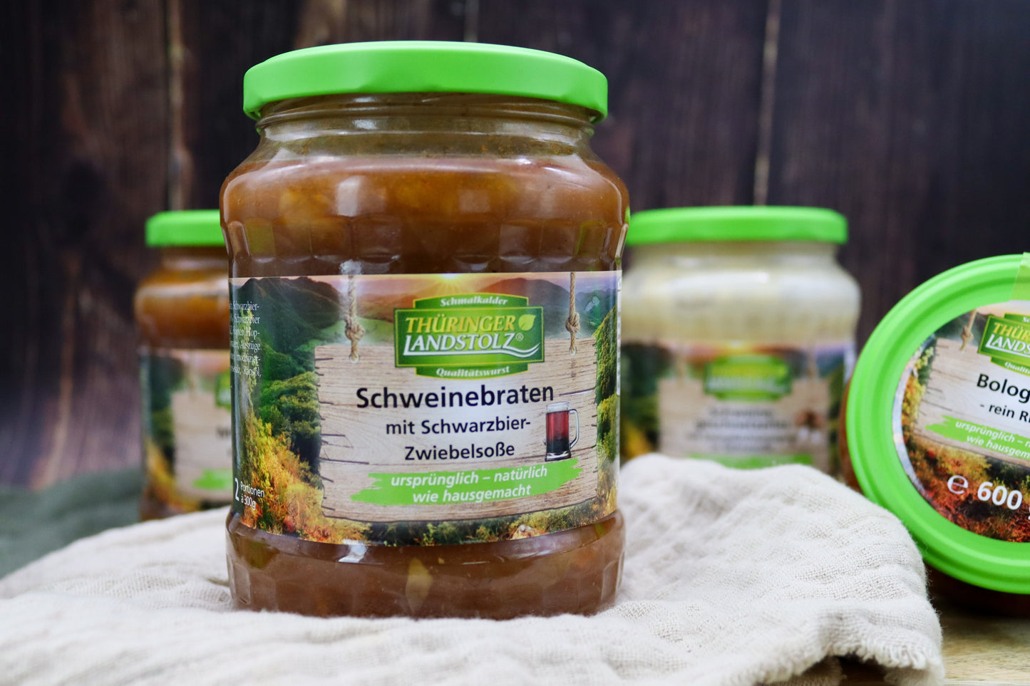 Schweinebraten mit Schwarzbier-Zwiebelsoße im Glas, vollkonserviert